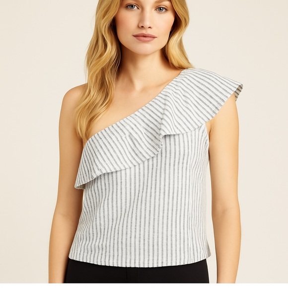 Club Monaco One-Shoulder Striped Ruffle Top Size M - Picture 1 of 8